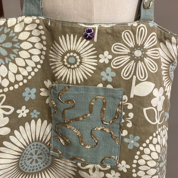 Boho fabric canvas 2 way reversible bag big size lots of room floral w/ pockets - Picture 2 of 13
